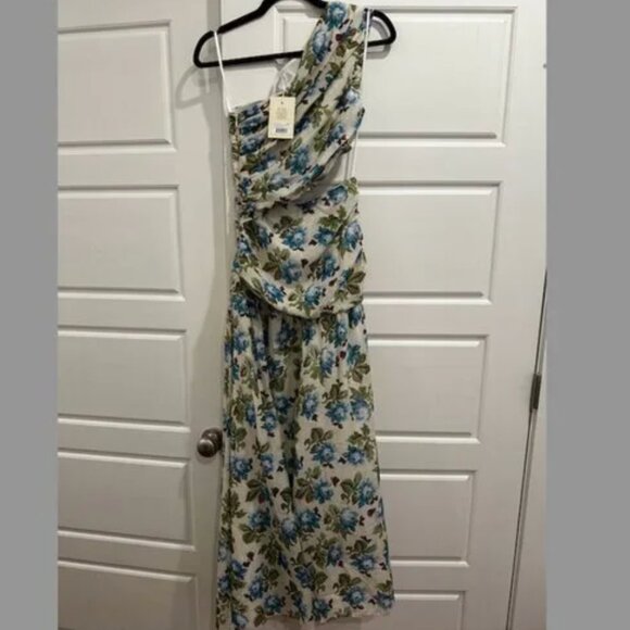 NWT Posse Joslin Asymmetric Printed Cotton-Blend Maxi Dress Color MEADOW sz XXS - Picture 4 of 5